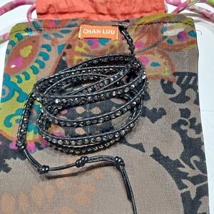 Chan Luu Black Leather Crystal Bracelet